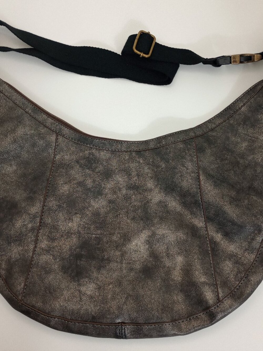 Metallic Bronze Hobo Shoulder Bag Large Crescent Slouch Purse Adjustable Strap